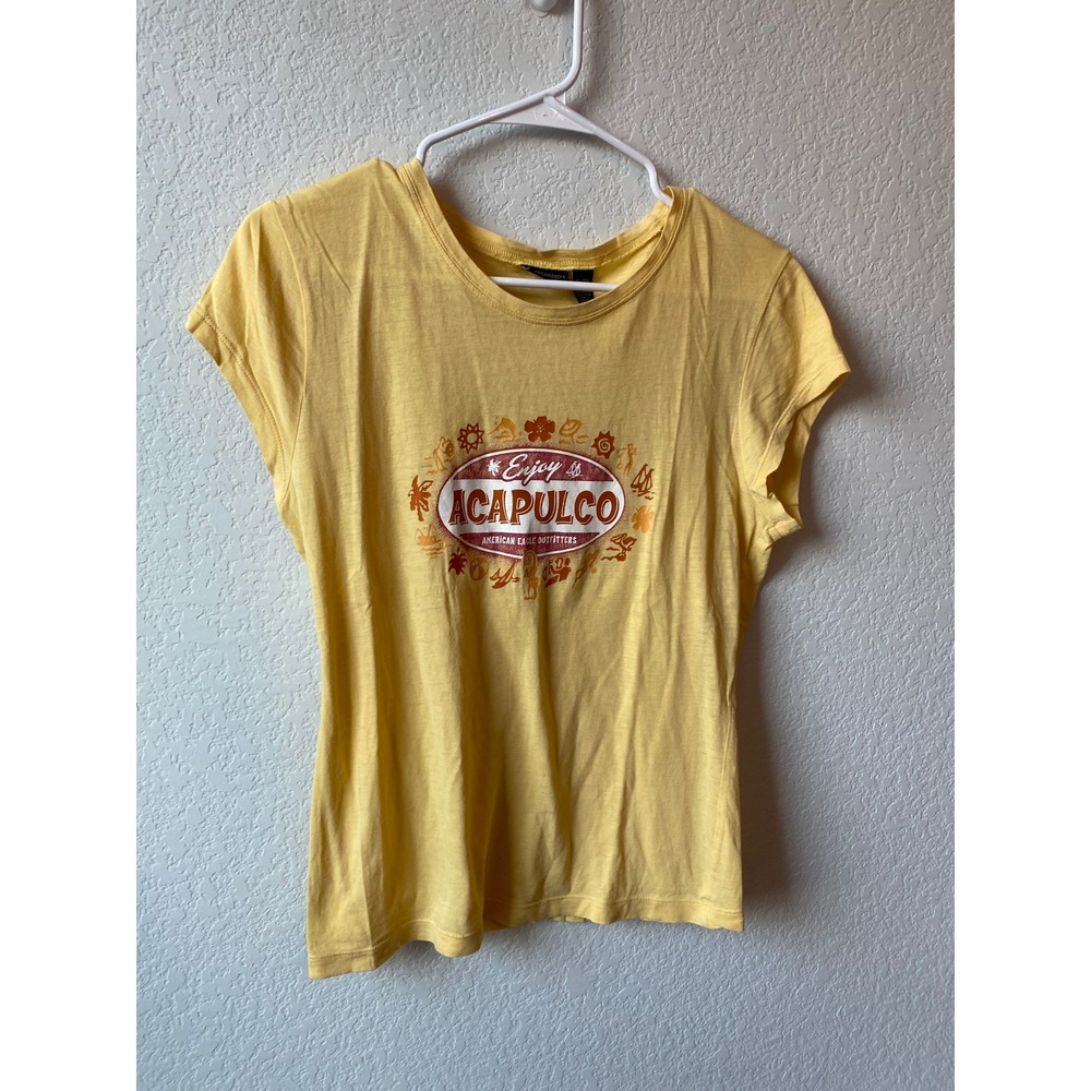 American Eagle Girls Enjoy Acapulco Graphic Vintage T-Shirt Size XL Yellow